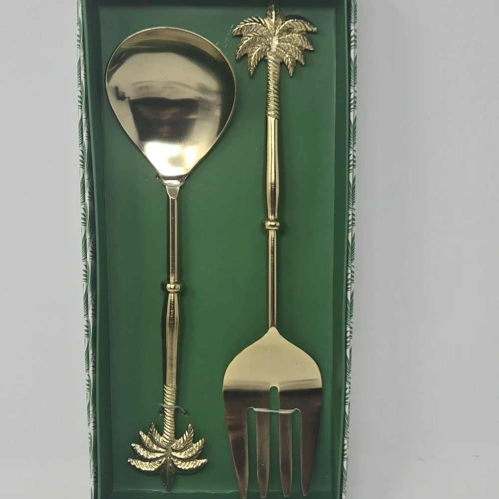 Gold Palm Tree Serving Set, Spreaders, and Dinner Napkins